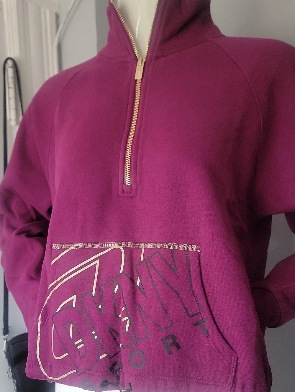 DKNY Fuchsia Half-Zip Pullover with Gold Logo - Picture 3 of 10